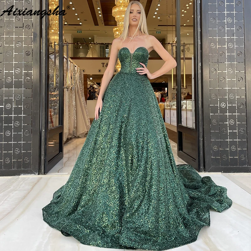 

Очаровательные вечерние платья Aixiangsha с блестками, а-силуэт, блестящее милое платье для женщин со шлейфом, индивидуальный пошив, 2023