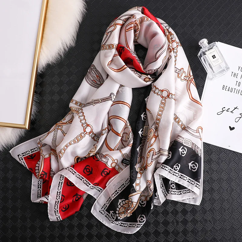 

Spring and Autumn New Beach Long Towel Women Luxury Print Imitated Silk Scarf Outdoor Soft Large Size Shawl 180*90cm Hijab Lady