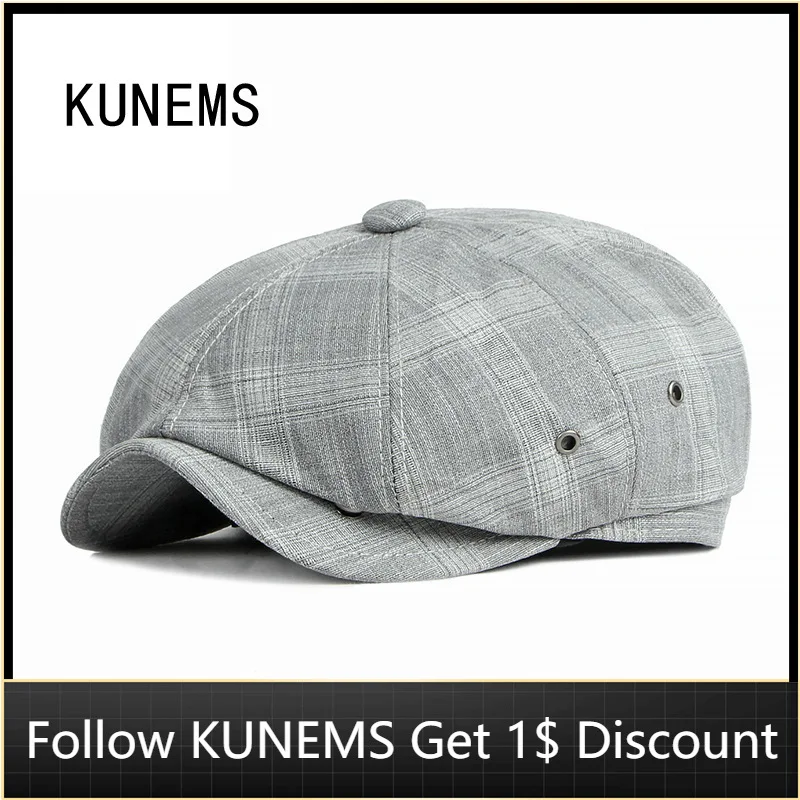 

KUNEMS Spring and Summer Thin Breathable Berets Boina Fashion Retro Plaid Octagonal Mens Hats Casual Newsboy Hat Unisex Gorras