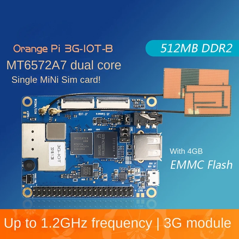 

For Orange Pi 3G-IOT-B 512MB+4GB EMMC MT6572 Dual-Core Cortex-A7 Development Board 3G Module Programming Microcontroller