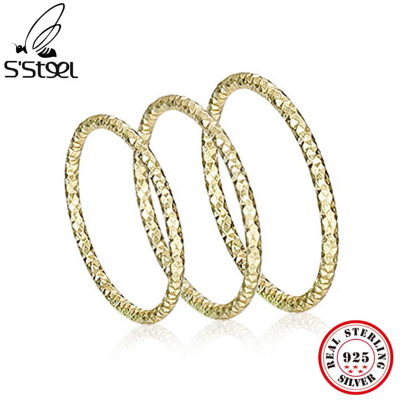 

S'STEEL 925 Sterling Silver Circle Dainty Pinky Ring Simple Charms For Trendy Hippie Korean Stackable Funky Rings Fine Jewelry