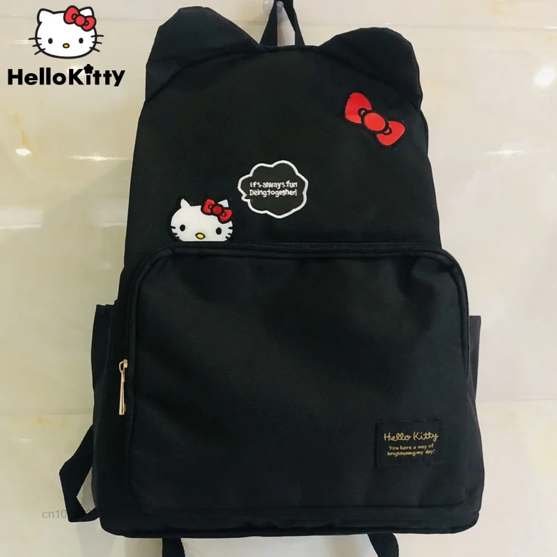 Sanrio Hello Kitty Black Embroidered Backpacks Y2k Student Schoolbag Fashion Shoulder Bags Female Laptop Bag New Casual Backpack