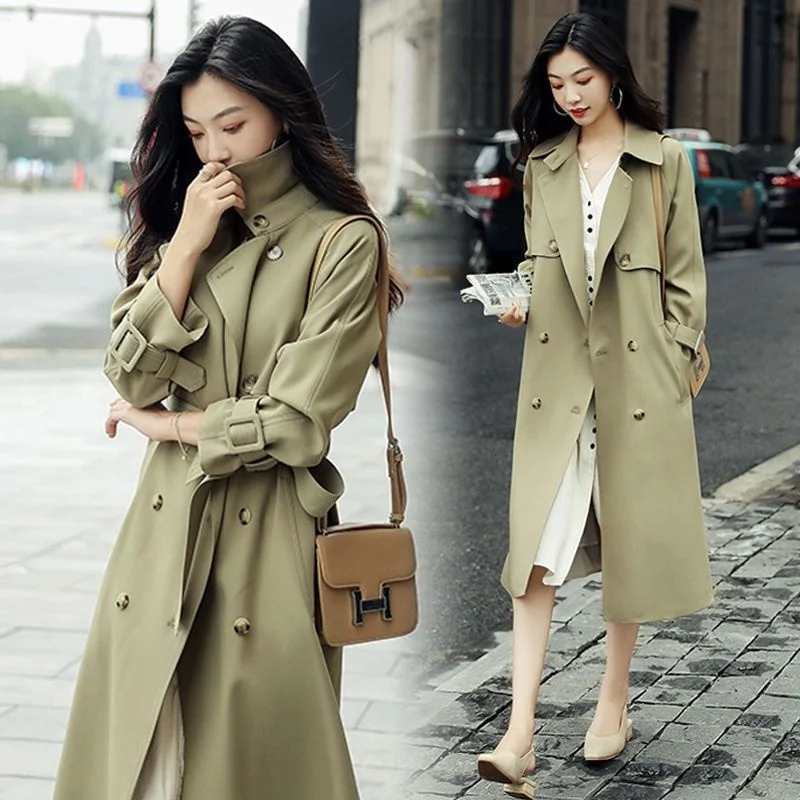 

British Trench Coat For Women 2023 Spring Autumn Double-breasted Long Overcoat Female Korean Loose Long Sleeve Windbreaker