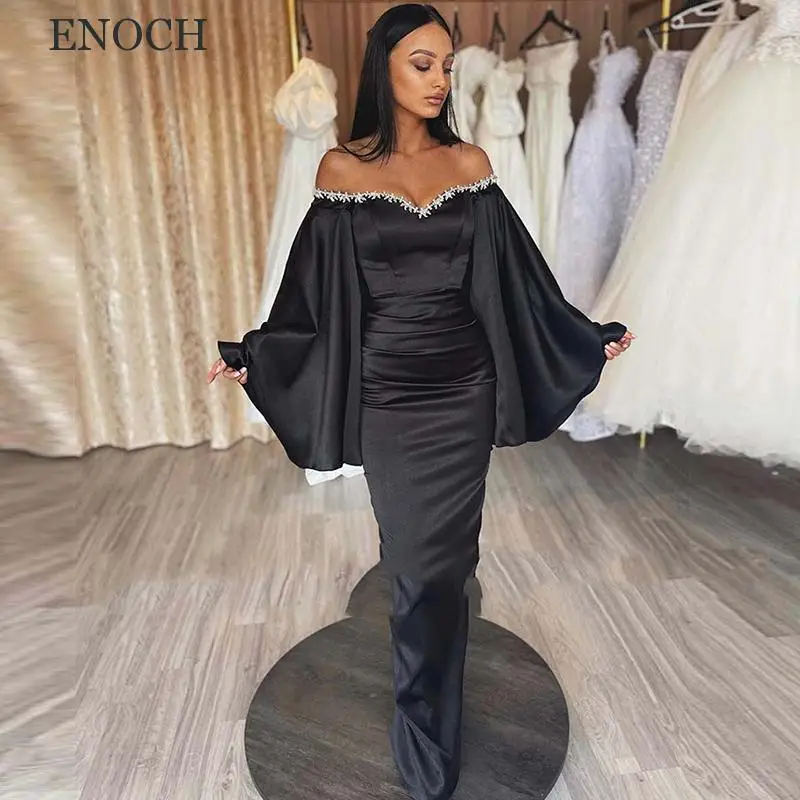 Купи ENOCH Charming Sweetheart Mermaid Evening Dresses Beaded Batwing Sleeves Satin Formal Gowns 2023 Floor Length Vestidos De Noche за 5,882 рублей в магазине AliExpress