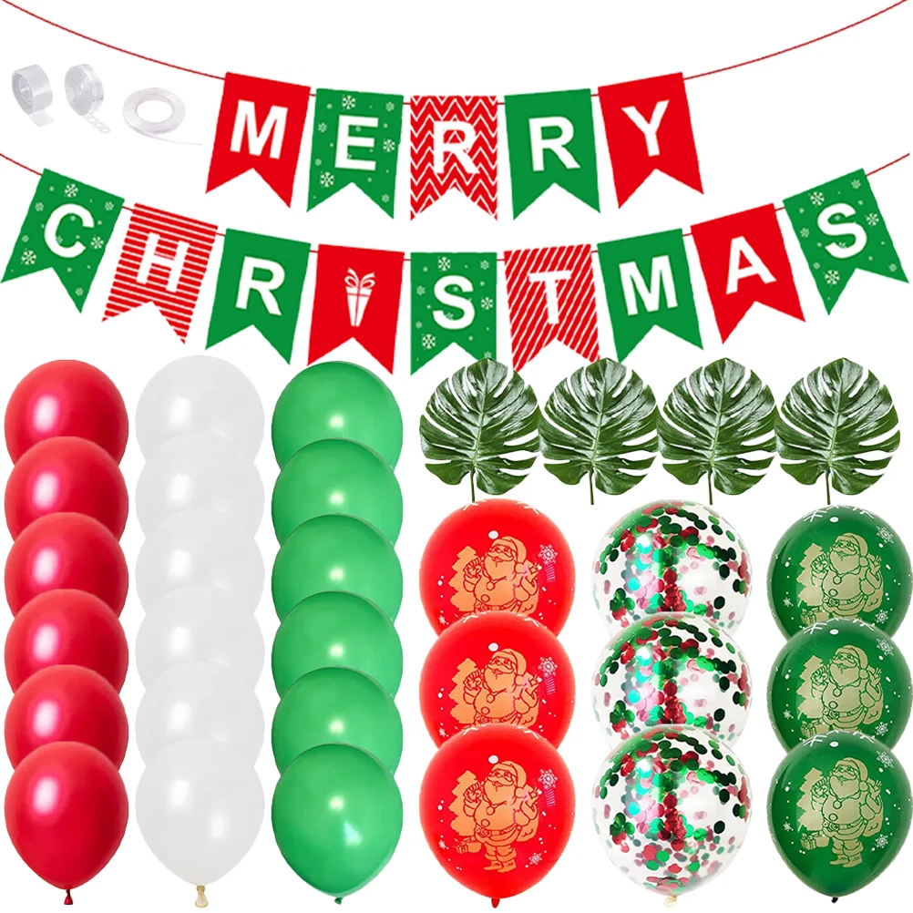 

Christmas Balloons Balloon Party Merry Banner Santa Banners Garland Decor Hanging Xmasdecorations Round Holiday Red White Green