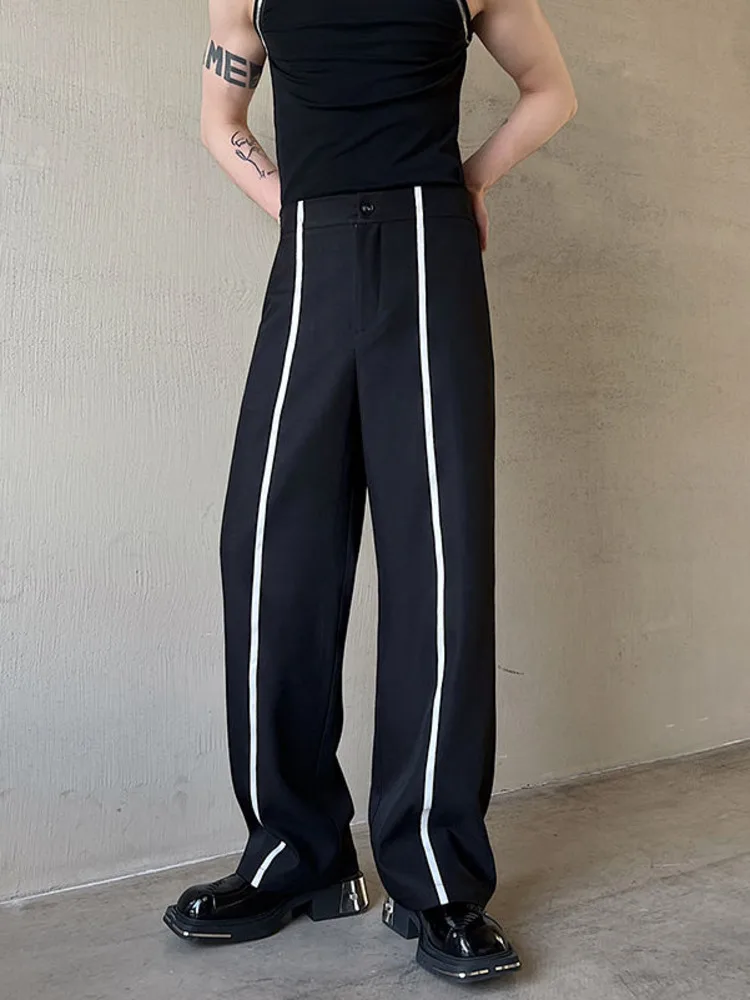 

SYUHGFA Men Clothing 2022 Autumn Strap Slim Casual Straight Suit Pants For Male All-match Simple Personality Trousers