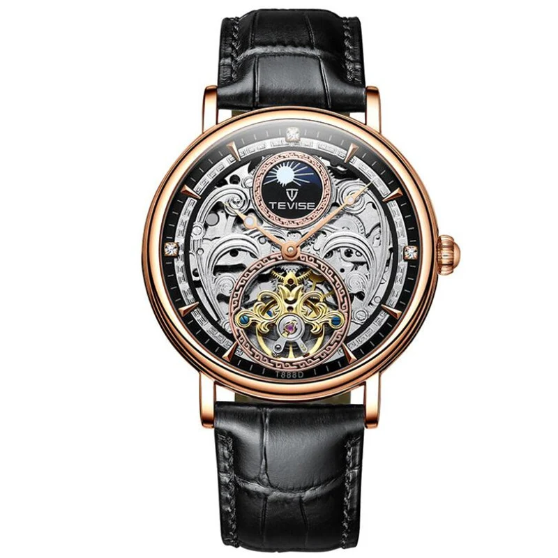

Новинка 2022, мужские часы TEVISE, роскошные деловые повседневные механические Спортивные часы с турбийоном и кожаным ремешком, мужские часы