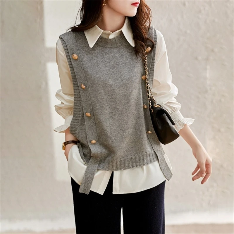 

Vest Women Tank-top And Female Fashion Sweater For Knitted Vest Autumn Winter Retro Knit Knit Pullover Korean Sleeveless