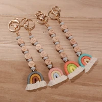 new design mama teach keychain beaded elastic rope bead keychains woven rainbow pendant key chain teachers day gift