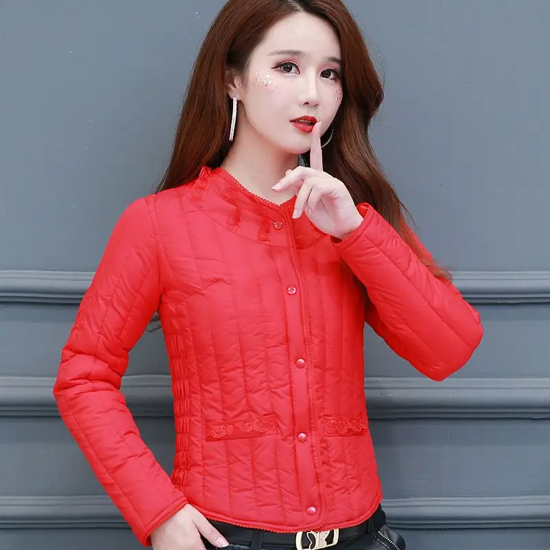 Parka Women's Slim Short Coats Jackets 2023 Winter Fashion Cotton-Padded Lace Splicing Thickening Keep Warm Skinny Parkas Woman