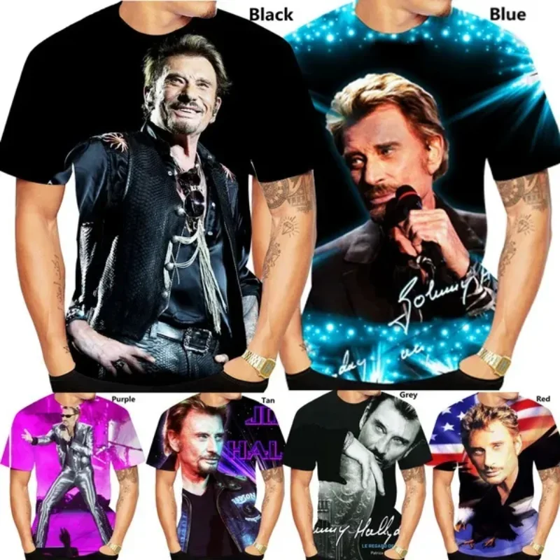 

New Rock Star Johnny Hallyday 3D Print T-shirt Fashion Personality Men Clothing Hip Hop Harajuku Street Unisex Oversized T Shirt