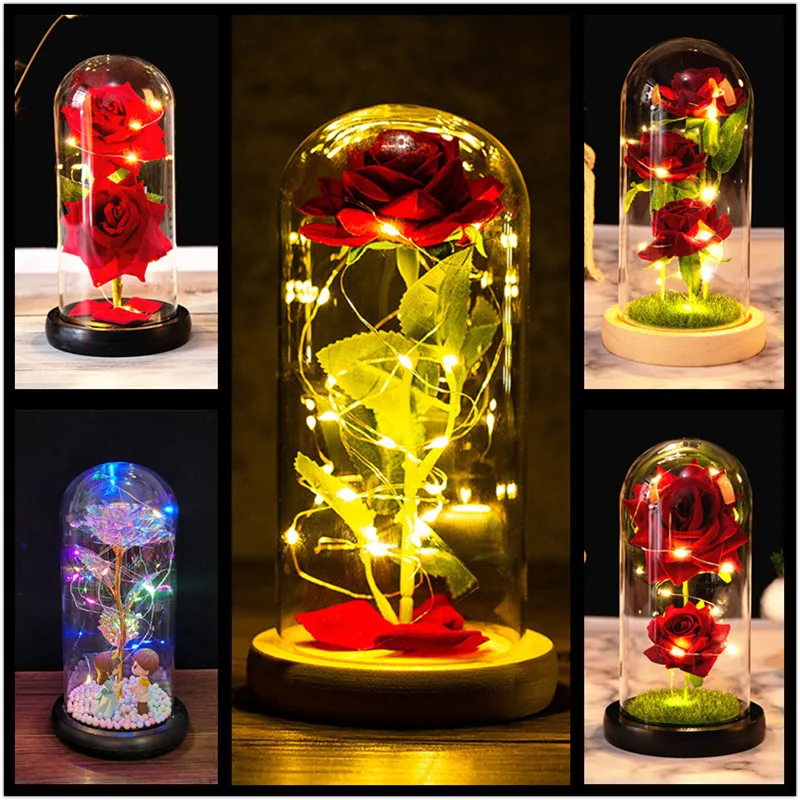 

LED Eternal Rose Flowers Night Lights 3D Table Lamps Valentine's Day Gifts Wedding Bedside For Lamp Room Decor Lamp for Bedroom