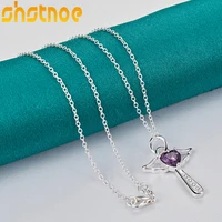 925 sterling silver 16 30 inch chain aaa purple zircon cross pendant necklace for women engagement wedding fashion charm jewelry