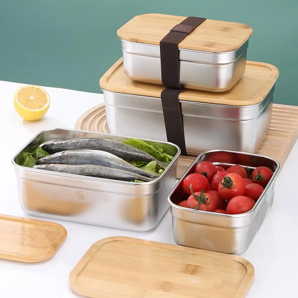 

550/850ml 304 stainless steel bamboo wooden cover lunch box food grade sushi box Division office lunch lunch container container
