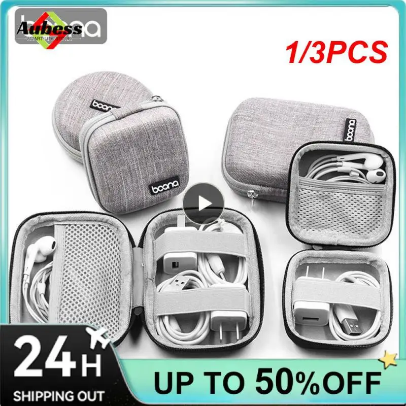 

1/3PCS Portable Data Cable Organizer Bag Small EVA Oval Earphone Storage Bags Hard Shell Waterproof Cases Charger U Disk Zipper