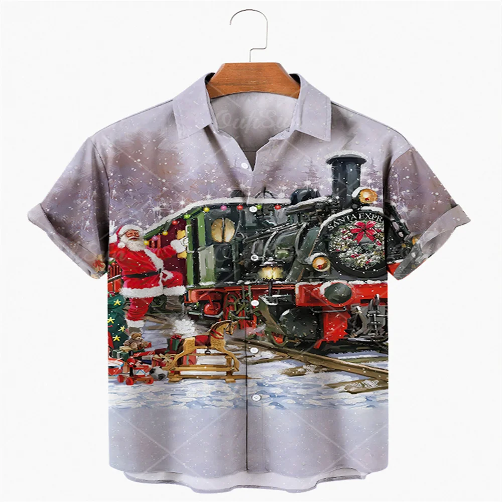 

Men's Shirt Short-sleeved Lapel Christmas Print Camisa Summer Hawaiian Beach Button Shirt Men's Loose Comfortable Shirt XL