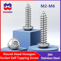 5 50pcs m2 m6 304 stainless steel round pan head hex hexagon socket self tapping screws button head wood scre