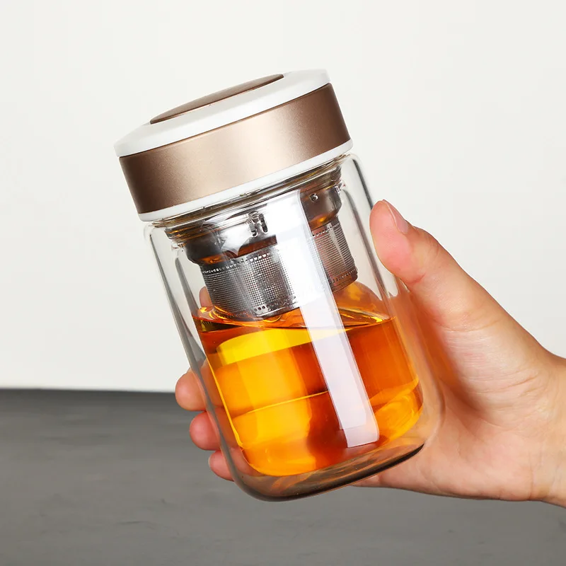 

Double Layer Heat Insulated Glass Bottle Mini Water Cup Tea Separation Tea Cup Portable Office Water Bottle Thermo Tea Bottle