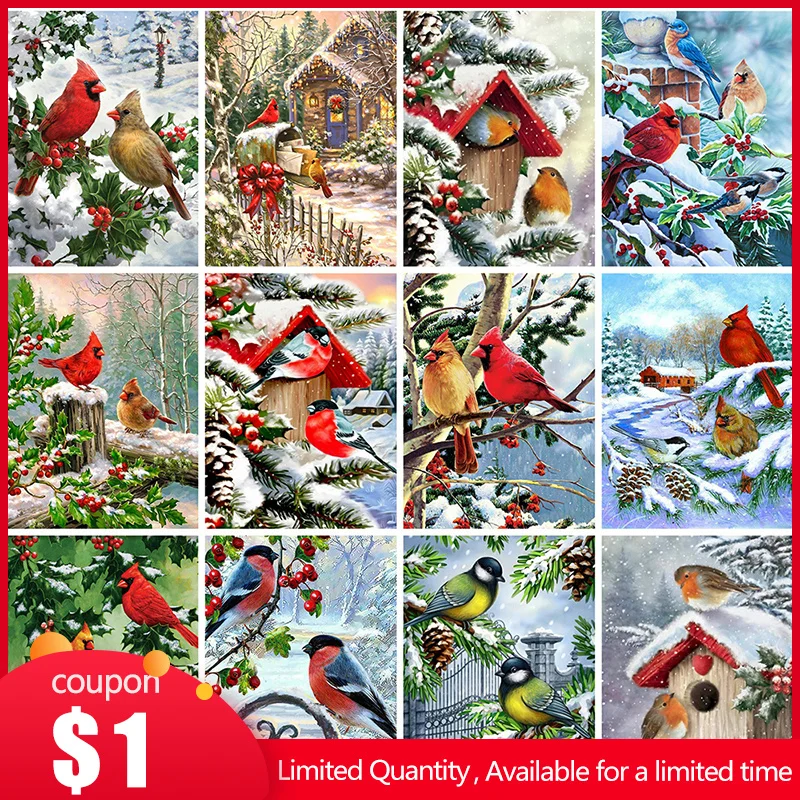 

EverShine 5D DIY Diamond Embroidery Bird Winter Full Square Mosaic Animal Snow Picture Rhinestone Painting Tree Handmade Gift