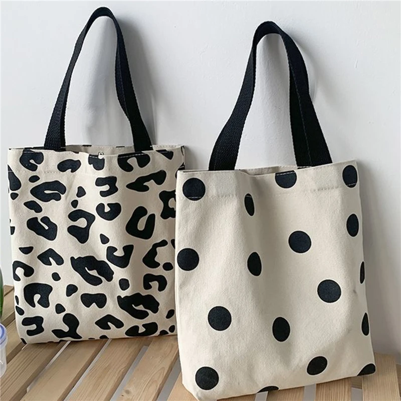 

Dot Harajuku Solid Color Canvas Small Shopper Bag Women's Ulzzang Bag Black Large Capacity Polka Dots Shoulder Bag
