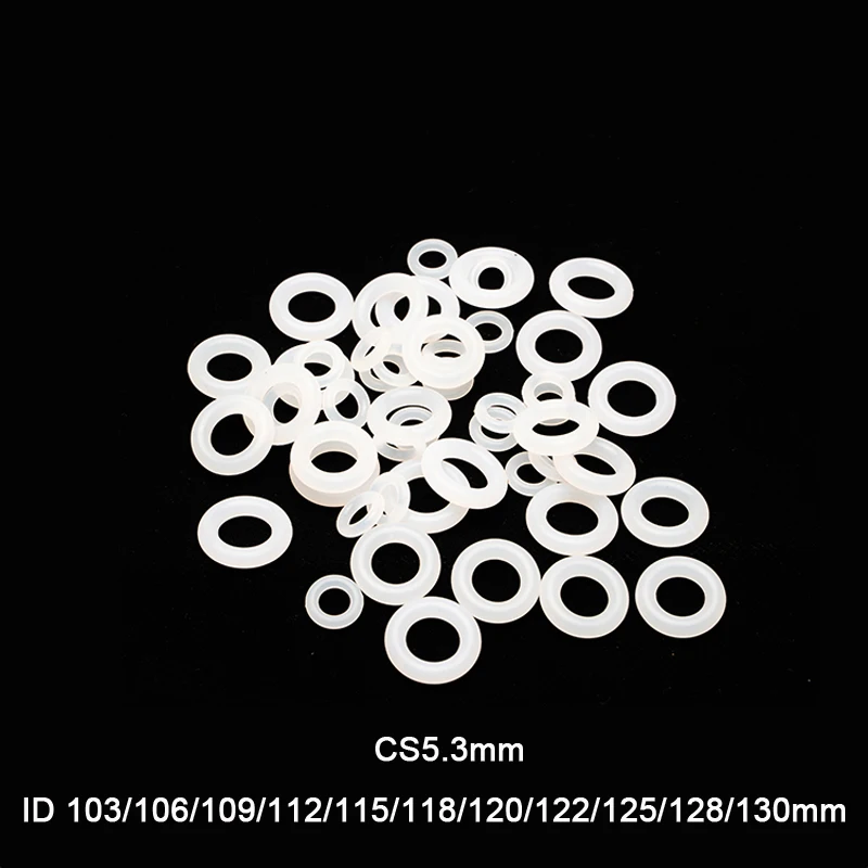 

2pcs/lot White VMQ Silicone O Ring Gasket Rubber Washer CS5.3mm ID 103mm~130mm Food Grade Silicon O Ring Gasket Rubber o-ring