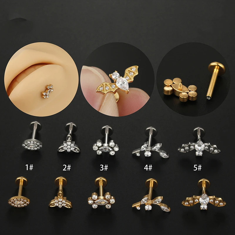 

G23 Titanium Internal Thread Piercing Labret Stud Goth Helix Conch Cartilage Tragus Lip Ear Nail Piercing Lobe CZ Body Jewelry