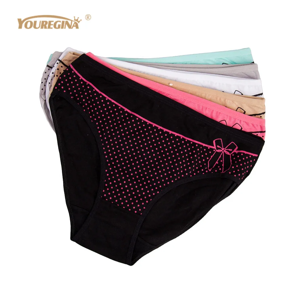 YOUREGINA Women Underwear Cotton Panties Plus Size Middle Waist Dot Print Cute Briefs Ladies Breathable Intimates 6 pcs/lot