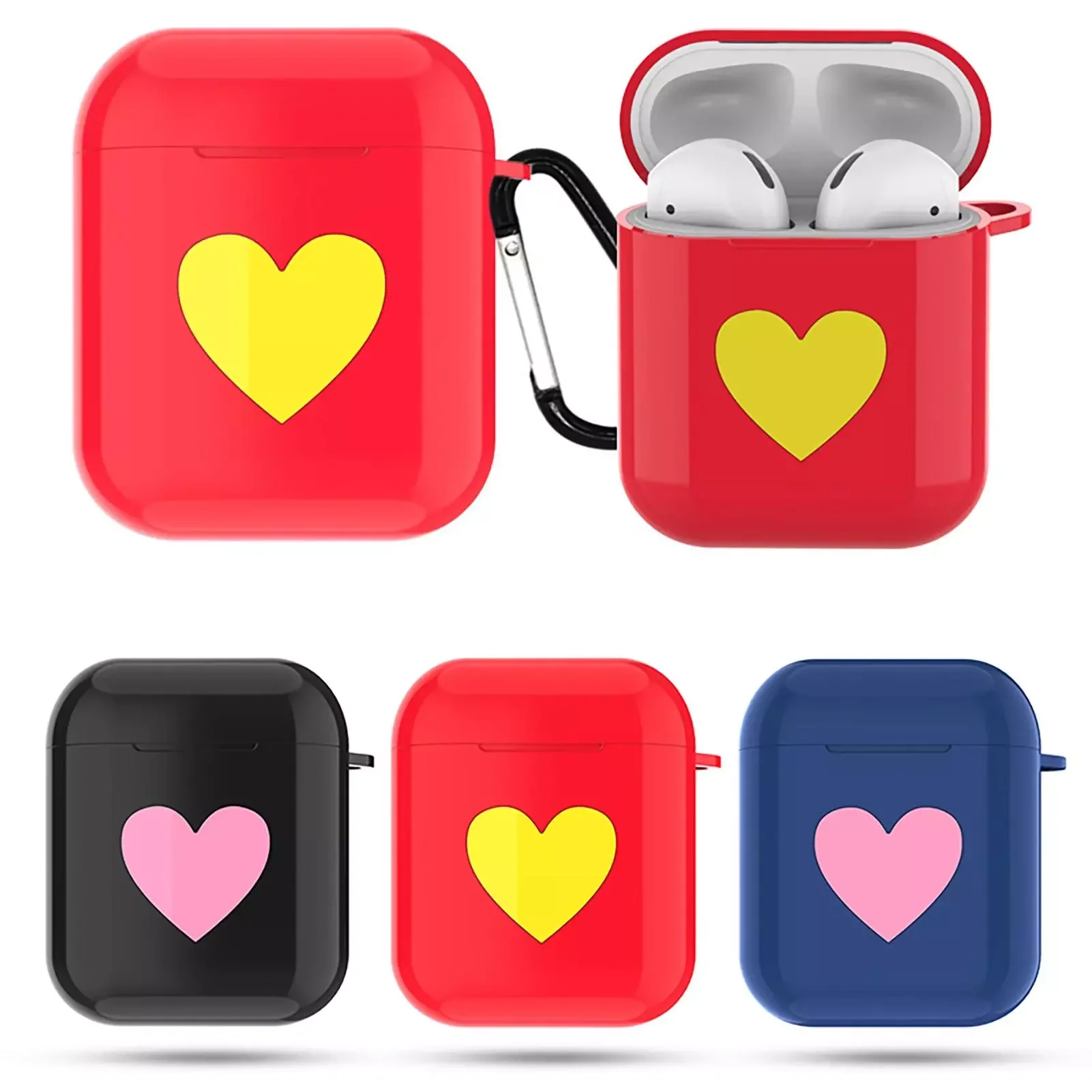 

Earphone Case For Airpods 1 2 Shockproof Hard Cover For AirPods 1 2 Pink Love Heart Pattern Protector Case Accessories