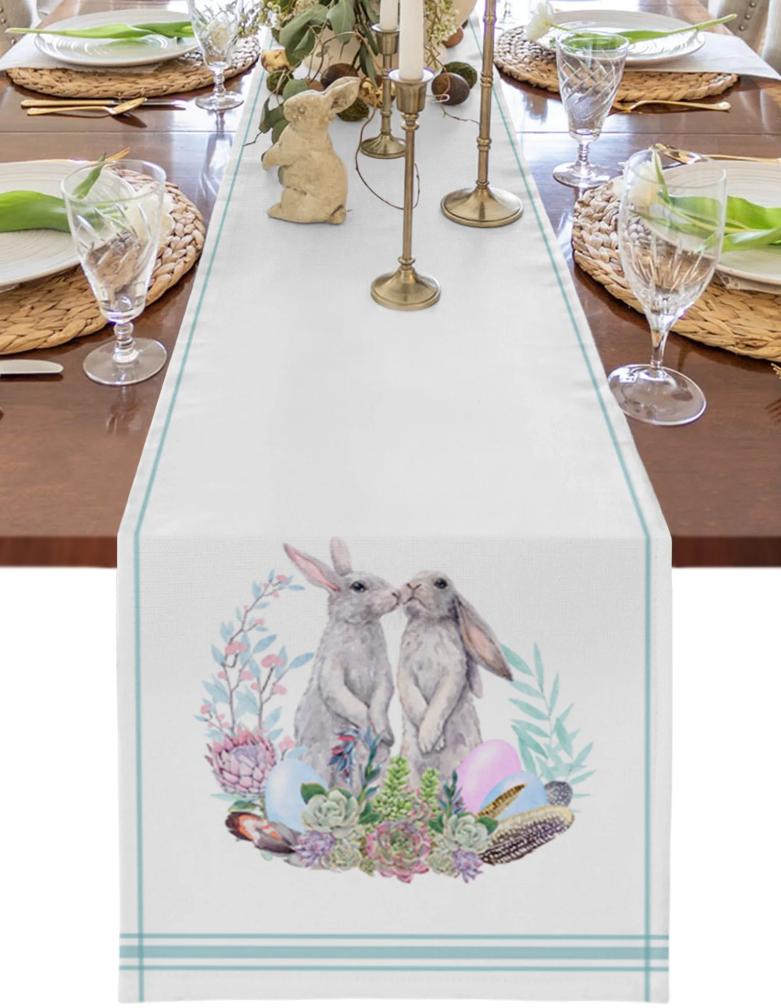 

Пасхальный кролик, полосы, суккуленты, растения, цветы, скатерть, свадебные украшения для вечеринки, для дома, подарок, подстилка, скатерть
