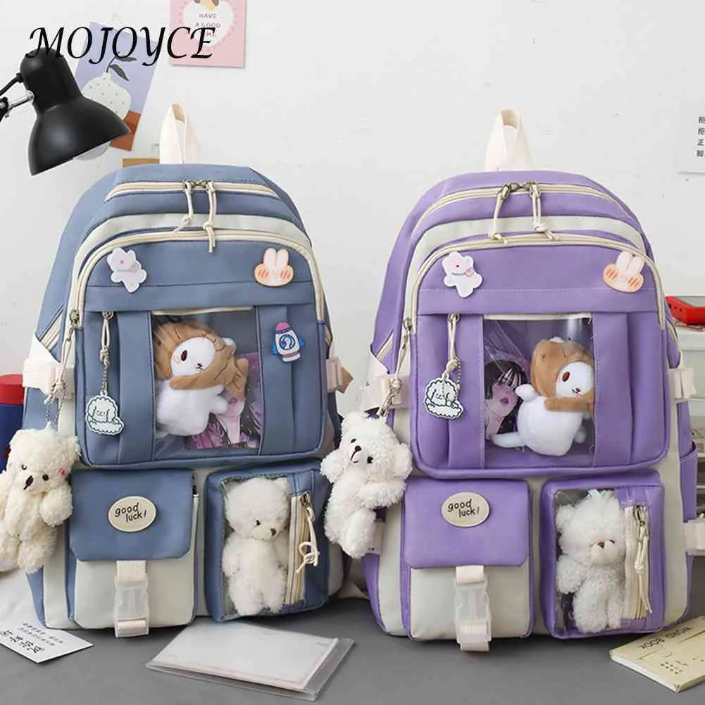 

5pcs/set Canvas School Backpacks Multi-function Women Lovely School Bags for Girl Shoulder Bags Travel Commemoration Rucksack