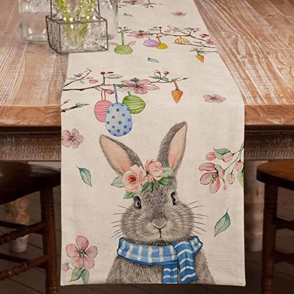 

Easter Bunny Table Runner Placemat Easter Theme Gathering Arrangement Festive Table Atmosphere 33*183CM Decoration Dinner P L4H8