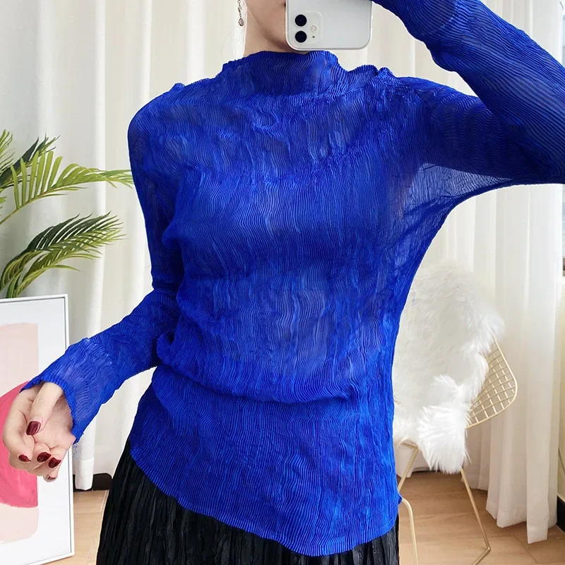 Плиссированная женская футболка ALSEY Miyake с длинным рукавом пикантная однотонная