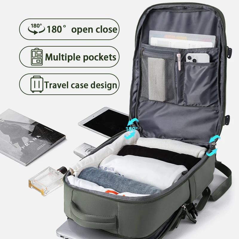 Waterproof Men Travel Backpack Airplane Luggage Boys School Bags Lightweight 17inch Notebook Large Capacity Multi-Function