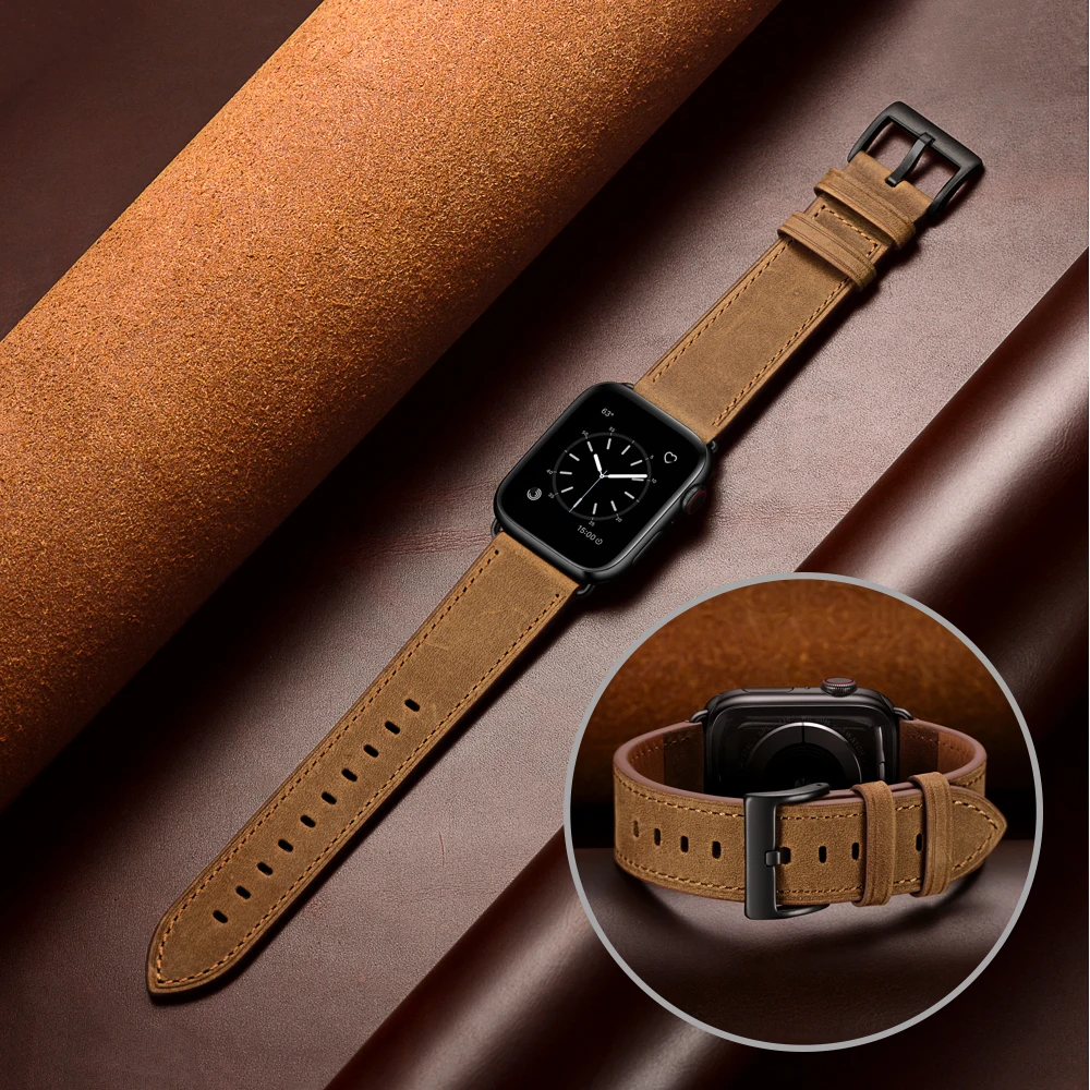 Фото Кожаный ремешок премиум-класса для Apple Watch Ultra 3 49 мм, 11, 10, 42 мм, 46 мм, 9, 8, 7, 45 мм, 41 мм, браслет для iWatch 6, 5, SE3, 44 мм, 40 мм, Correa №2