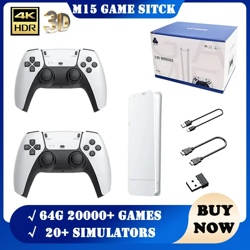 M15 Game Stick Mini TV Портативная игра Классическая 4K Ретро Беспроводные контроллеры