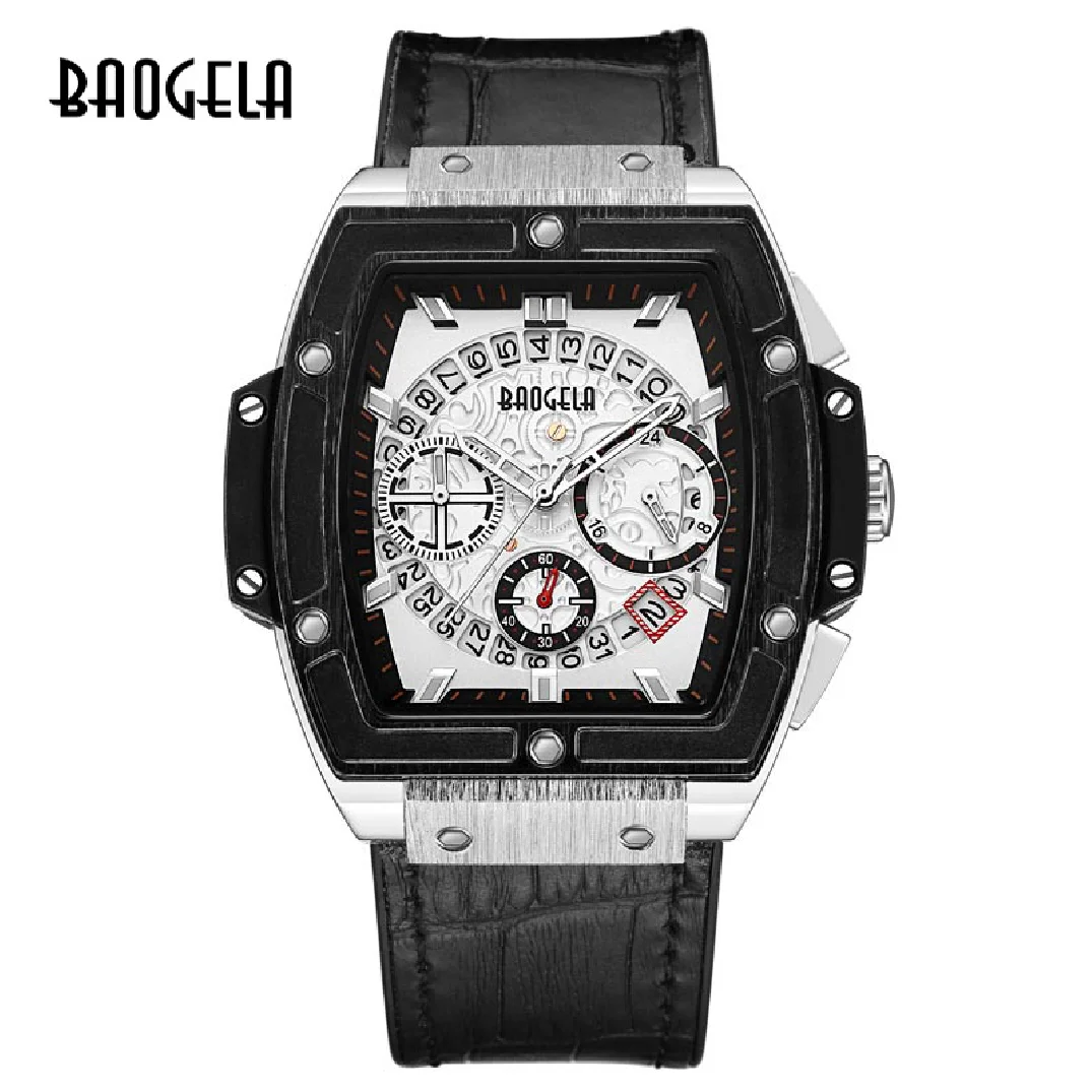 

Baogela Chronograph Mens Sport Watch Quartz Wrist Watches Leather Luxury Brand Date Indicator Waterproof Wristwatches 1703