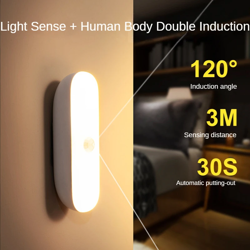 1PC Motion Sensor Light Wireless LED Night Lights Bedroom Decor Light Detector Wall Decorative Lamp Staircase Closet Room Ligh