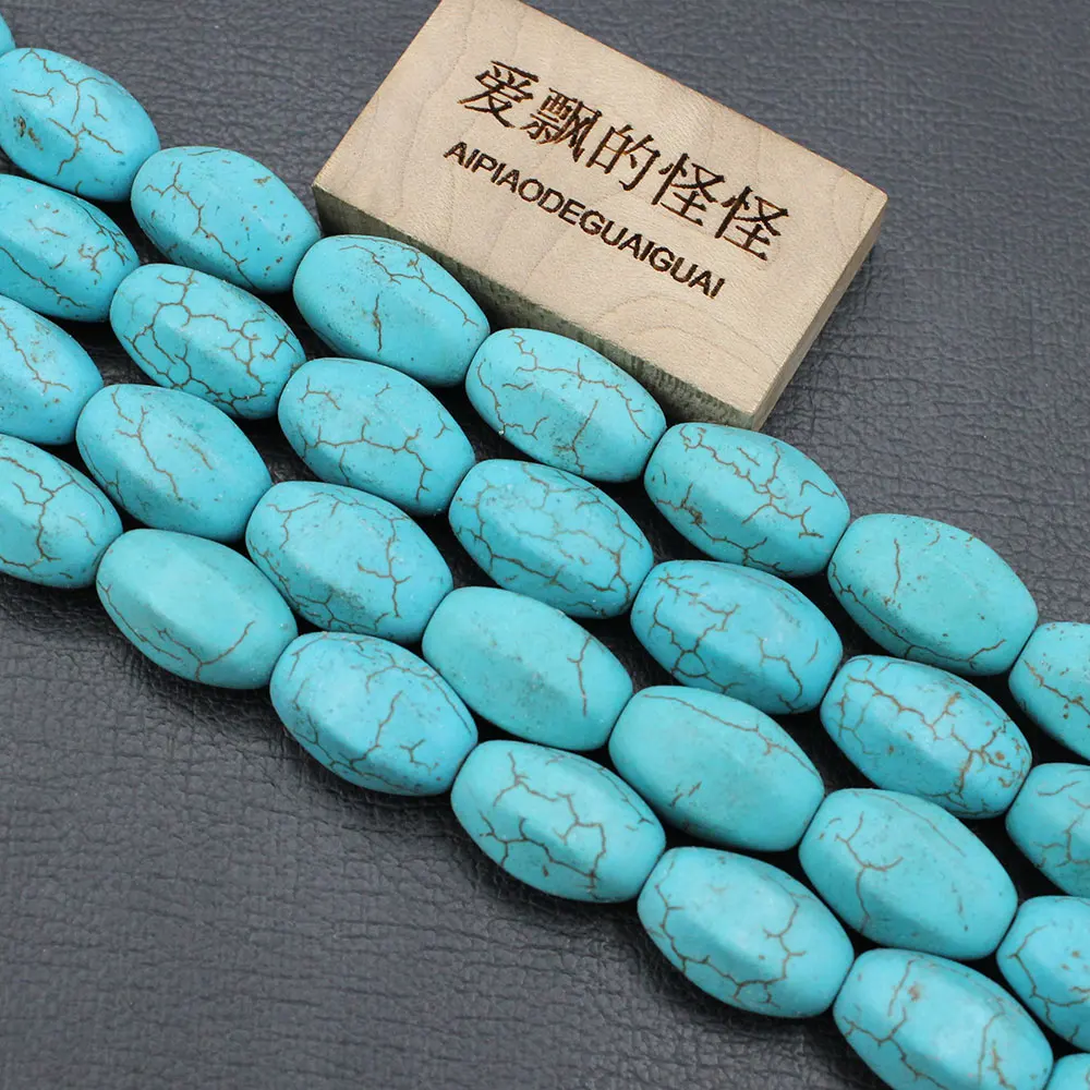 

APDGG 12x20mm Blue Turquoise cydariform Real Stone Loose Beads 16" Strand Jewelry Making DIY