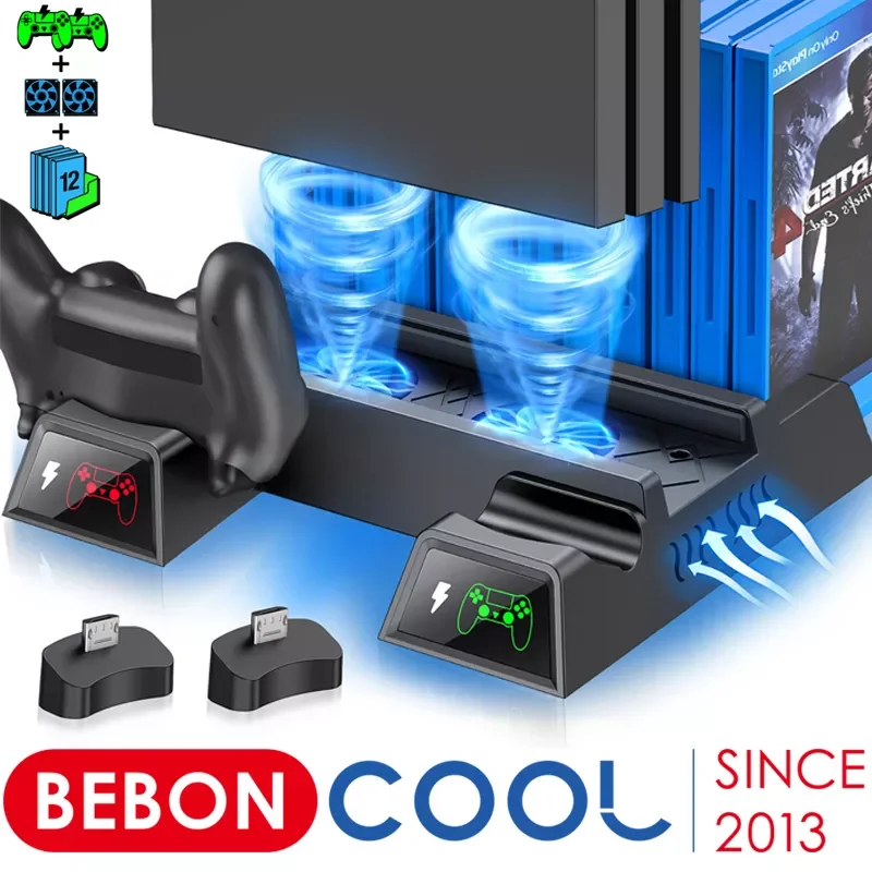 

For PS4/PS4 Slim/PS4 Pro Cooling Fan Vertical Stand Dual Controller Charging Station For PS4 Playstation 4 For PS4 Accessories