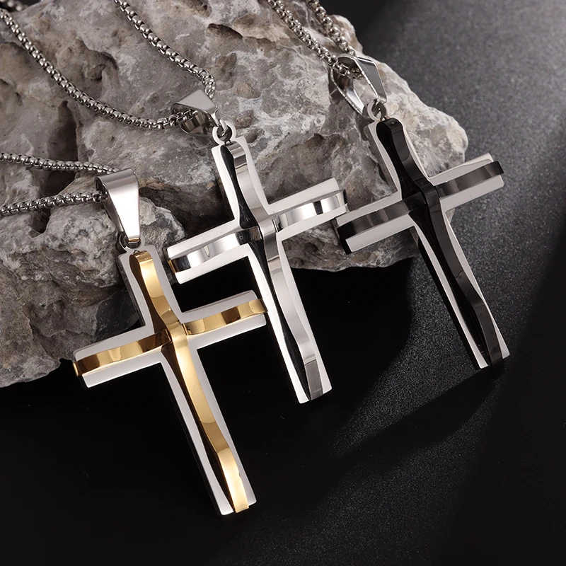 

Mens Jewellery Cross Necklace Men Faith Jewelry Stainless Steel Necklace Chain Necklace Hip Hop Punk Party Accessories Gift