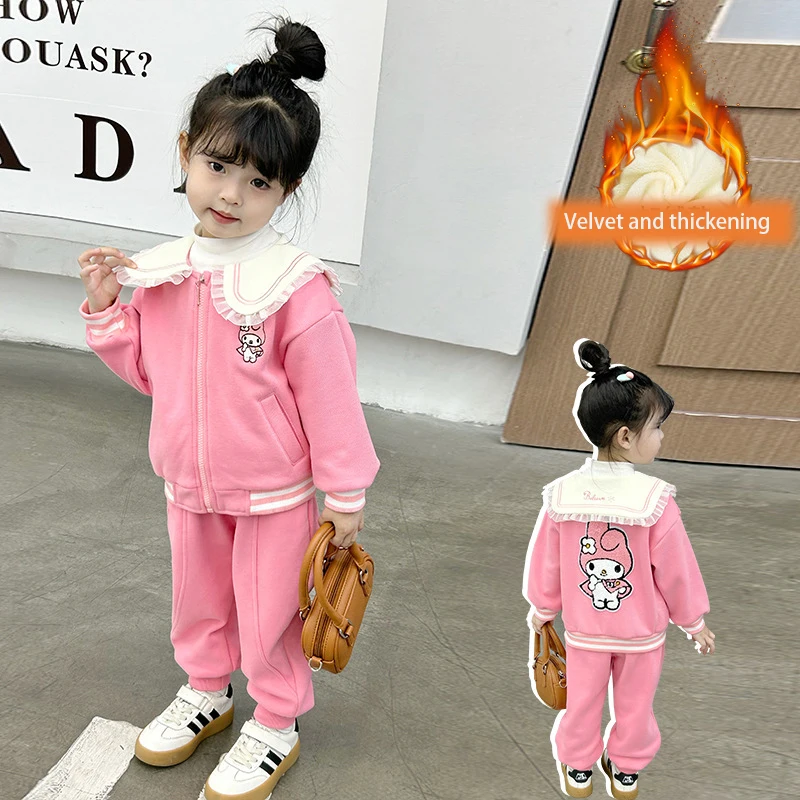 

Детская спортивная одежда Sanrio с длинным рукавом My Melody, осенняя одежда для девочек от 2 до 7 лет, детский топ и низ, пальто и штаны