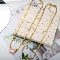 elegant green enamel butterfly chain necklace stainless steel new jewelry for women exquisite insect collar necklace