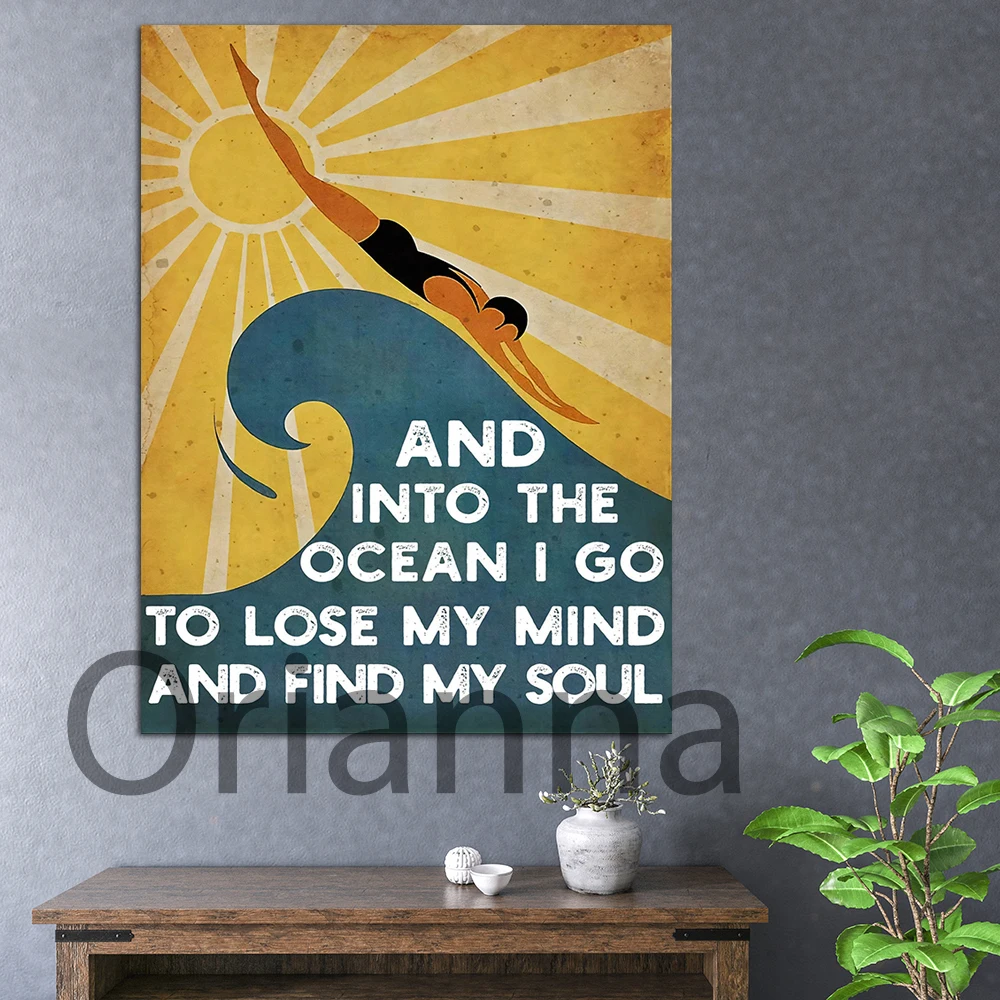 Hd Печатный постер с изображением плавания, вдохновленный "В океан я иду" винтажным современным декором дома модульных картин на холсте.