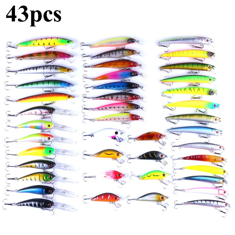 10/20/43/56pcs Mixed Fishing Lure Kits Life-like Swimbait Artificial Wobblers Hard Baits Carp Bait Professional Fishing Tackle