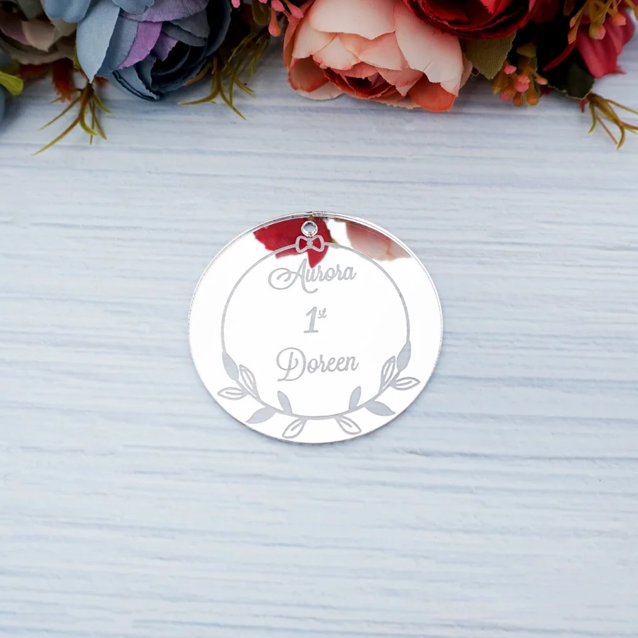 

5pcs Personalized Birthday Party Round Tags with Hole Acrylic Mirror Customized Hanging Decor Party Favors Guest Gifts Decor
