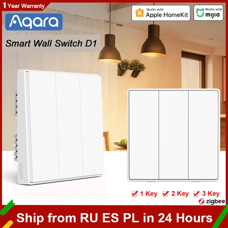 

Aqara Wall Switch D1 ZigBee Smart Wireless Key Light Remote Control WiFi Switch NO Neutral 3 Button Work For Mi Home Homekit APP