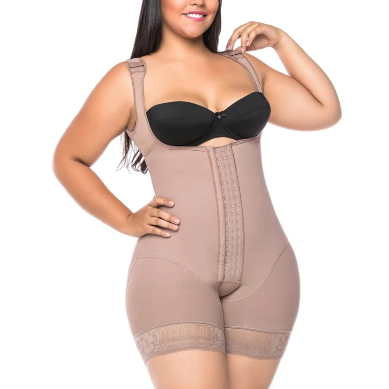 Women Tummy Control Open Bust Push Up Fajas Slimming Bodysuit Flatten Abdomen Hook-eye Body Shaper Postpartum Recovery