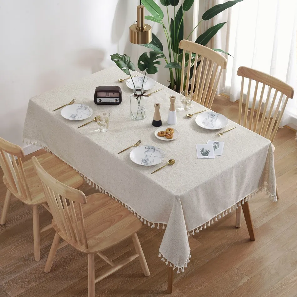 

Linen Tablecloth Lace Rectangular Table Cloth Coffee for Living Room Table Cover Mat Furniture Home Decorative Mantel Mesa Nappe