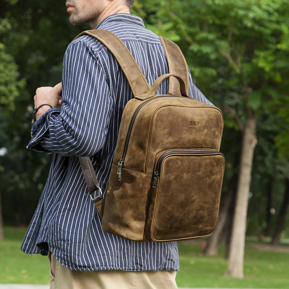 

Crazy Vintage Horse Leather Backpack for Men Business Laptop Bag 15 16 inch Luxury Large Capacity Travel College SchoolBag Boys