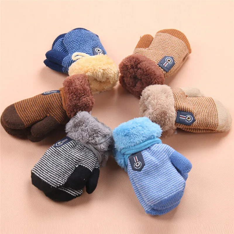 

Winter Baby Boys Girls Gloves Kids Full Finger Mittens Warm Solid Acrylic Knitted Gloves For Children Toddler